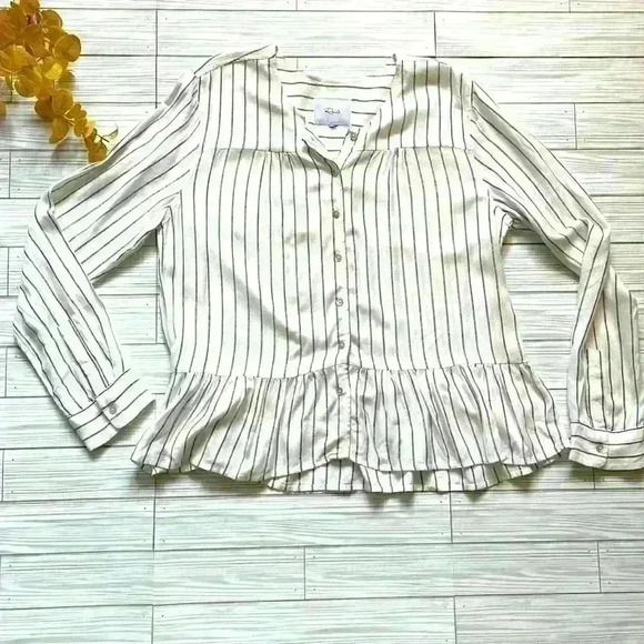 Rails pinstripe long sleeve peplum button front blouse top - Picture 3 of 6